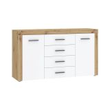 Credenza Marrone Rovere Bianco 4 Cassetti 4 Ripiani 155x42x88h cm, Apertura Battente, Scorrevole - Lemaseti