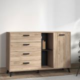 Credenza Marrone Rovere Grigio Nero 4 Cassetti 2 Ripiani 137.5x40x90.5h cm, Apertura Battente e Scorrevole - Issogne