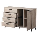 Credenza Marrone Rovere Grigio Nero 4 Cassetti 2 Ripiani 137.5x40x90.5h cm, Apertura Battente e Scorrevole - Issogne