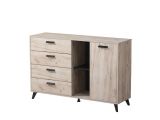 Credenza Marrone Rovere Grigio Nero 4 Cassetti 2 Ripiani 137.5x40x90.5h cm, Apertura Battente e Scorrevole - Issogne