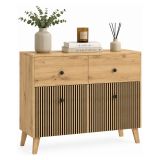 Credenza Marrone Rovere Nero 2 Ripiani 2 Cassetti 91x42x95h cm, 4 Vani - Lenema