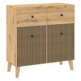 Credenza Marrone Rovere Nero 2 Ripiani 2 Cassetti 91x42x95h cm, 4 Vani - Lenema