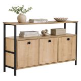 Credenza Marrone Rovere Nero 2 Ripiani 3 Vani 120x30x77h cm, 3 Ante - Noda