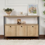Credenza Marrone Rovere Nero 2 Ripiani 3 Vani 120x30x77h cm, 3 Ante - Noda