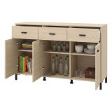 Credenza Marrone Rovere Nero 3 Cassetti 3 Ripiani 138x40x90h cm, Apertura Battente e Scorrevole - Quassolo