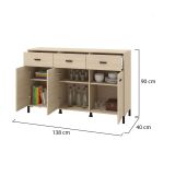 Credenza Marrone Rovere Nero 3 Cassetti 3 Ripiani 138x40x90h cm, Apertura Battente e Scorrevole - Quassolo