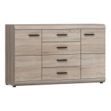 Credenza Marrone Rovere Nero 4 Cassetti 2 Ripiani 140x42x87h cm, Apertura Battente, Scorrevole - Hamireso