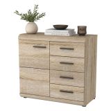 Credenza Marrone Rovere Nero 4 Cassetti 2 Ripiani 80x42x87h cm, Apertura Battente, Scorrevole - Hamo