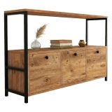 Credenza Marrone Rovere Nero 4 Vani 3 Ante 120x30x75h cm, Apertura a Ribalta - Amiterno