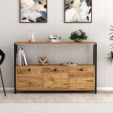 Credenza Marrone Rovere Nero 4 Vani 3 Ante 120x30x75h cm, Apertura a Ribalta - Amiterno