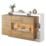 Credenza Marrone Rovere Nero 8 Ripiani Apertura Battente 155x44x94h cm, 3 Ante - Hafa