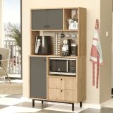 Credenza Marrone Rovere Nero Antracite 5 Ripiani 2 Cassetti 88x36x161h cm, 3 Ante - Paratico