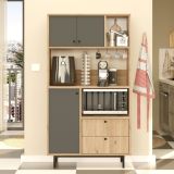 Credenza Marrone Rovere Nero Antracite 5 Ripiani 2 Cassetti 88x36x161h cm, 3 Ante - Paratico