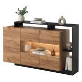 Credenza Marrone Rovere Nero Antracite 7 Ripiani Apertura Battente 155x44x94h cm, 4 Ante - Hafa