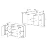 Credenza Marrone Rovere Nero Antracite 7 Ripiani Apertura Battente 155x44x94h cm, 4 Ante - Hafa