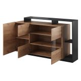 Credenza Marrone Rovere Nero Antracite 7 Ripiani Apertura Battente 155x44x94h cm, 4 Ante - Hafa