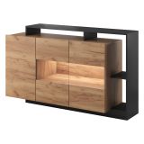 Credenza Marrone Rovere Nero Antracite 7 Ripiani Apertura Battente 155x44x94h cm, 4 Ante - Hafa
