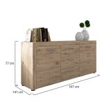 Credenza Marrone Rovere Nodi 3 Cassetti 2 Ripiani 167x41x77h cm, Apertura Battente - Faggiano