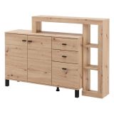 Credenza Marrone Rovere Nodi 4 Ripiani 3 Cassetti 145x35x101h cm, 6 Vani - Valiza