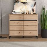 Credenza Marrone Rovere Nodi Nero 2 Cassetti 2 Ripiani 106x40x90h cm, Apertura Battente, Scorrevole - Giarree
