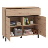 Credenza Marrone Rovere Nodi Nero 2 Cassetti 2 Ripiani 106x40x90h cm, Apertura Battente, Scorrevole - Giarree