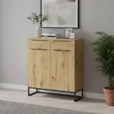 Credenza Marrone Rovere Nodi Nero 2 Cassetti 2 Ripiani 78x37x99h cm, Apertura Battente - Fiastrone