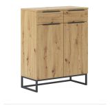 Credenza Marrone Rovere Nodi Nero 2 Cassetti 2 Ripiani 78x37x99h cm, Apertura Battente - Fiastrone