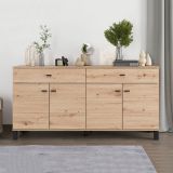 Credenza Marrone Rovere Nodi Nero 2 Cassetti 3 Ripiani 154x35x78h cm, Apertura Battente, Scorrevole - Barich