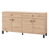 Credenza Marrone Rovere Nodi Nero 2 Cassetti 3 Ripiani 154x35x78h cm, Apertura Battente, Scorrevole - Barich