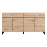 Credenza Marrone Rovere Nodi Nero 2 Cassetti 3 Ripiani 154x35x78h cm, Apertura Battente, Scorrevole - Barich