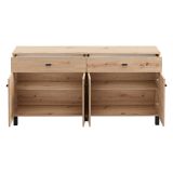 Credenza Marrone Rovere Nodi Nero 2 Cassetti 3 Ripiani 154x35x78h cm, Apertura Battente, Scorrevole - Barich