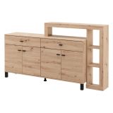 Credenza Marrone Rovere Nodi Nero 2 Cassetti 5 Ripiani 183x35x101h cm, Apertura Battente, Scorrevole - Chefch
