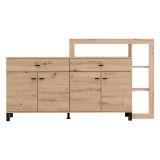 Credenza Marrone Rovere Nodi Nero 2 Cassetti 5 Ripiani 183x35x101h cm, Apertura Battente, Scorrevole - Chefch