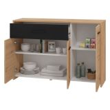 Credenza Marrone Rovere Nodi Nero 2 Ripiani un Cassetto 119x33x80.5h cm, 3 Ante - Sanza