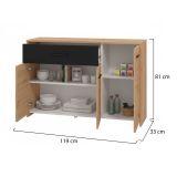 Credenza Marrone Rovere Nodi Nero 2 Ripiani un Cassetto 119x33x80.5h cm, 3 Ante - Sanza