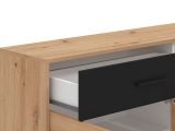 Credenza Marrone Rovere Nodi Nero 2 Ripiani un Cassetto 119x33x80.5h cm, 3 Ante - Sanza