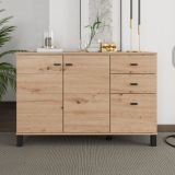 Credenza Marrone Rovere Nodi Nero 3 Cassetti 2 Ripiani 116x35x78h cm, Apertura Battente, Scorrevole - Guatav