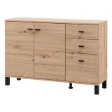 Credenza Marrone Rovere Nodi Nero 3 Cassetti 2 Ripiani 116x35x78h cm, Apertura Battente, Scorrevole - Guatav