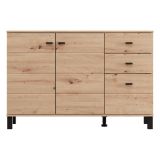 Credenza Marrone Rovere Nodi Nero 3 Cassetti 2 Ripiani 116x35x78h cm, Apertura Battente, Scorrevole - Guatav