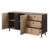 Credenza Marrone Rovere Nodi Nero 3 Cassetti 2 Ripiani 165x40x82h cm, Apertura Battente, Scorrevole - Haradali