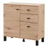 Credenza Marrone Rovere Nodi Nero 3 Cassetti 2 Ripiani 77x35x78h cm, Apertura Battente, Scorrevole - Ollant