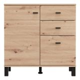 Credenza Marrone Rovere Nodi Nero 3 Cassetti 2 Ripiani 77x35x78h cm, Apertura Battente, Scorrevole - Ollant