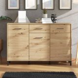 Credenza Marrone Rovere Nodi Nero 3 Cassetti 3 Ripiani 138x40x90h cm, Apertura Battente e Scorrevole - Laerru