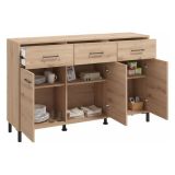 Credenza Marrone Rovere Nodi Nero 3 Cassetti 3 Ripiani 138x40x90h cm, Apertura Battente e Scorrevole - Laerru