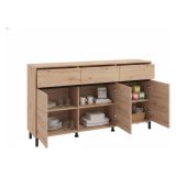 Credenza Marrone Rovere Nodi Nero 3 Cassetti 3 Ripiani 157x40x90h cm, Apertura Battente e Scorrevole - Giarre
