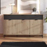 Credenza Marrone Rovere Nodi Nero 3 Cassetti 3 Ripiani 157x40x92.5h cm, Apertura Battente e Scorrevole - Robbio