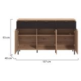 Credenza Marrone Rovere Nodi Nero 3 Cassetti 3 Ripiani 157x40x92.5h cm, Apertura Battente e Scorrevole - Robbio
