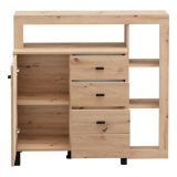 Credenza Marrone Rovere Nodi Nero 3 Cassetti 4 Ripiani 106x35x101h cm, Apertura Battente, Scorrevole - Coloni