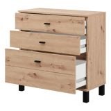 Credenza Marrone Rovere Nodi Nero 3 Cassetti un Ripiano 77x35x78h cm, con Piedini - Mindo