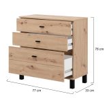 Credenza Marrone Rovere Nodi Nero 3 Cassetti un Ripiano 77x35x78h cm, con Piedini - Mindo